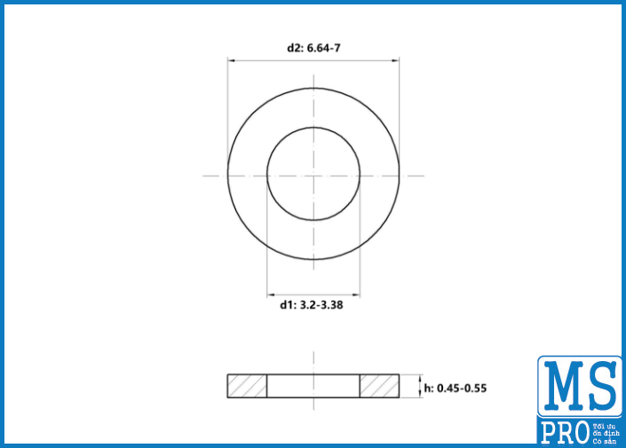 Bản vẽ kỹ thuật Lông Đền Phẳng Inox 304 DIN125 M3