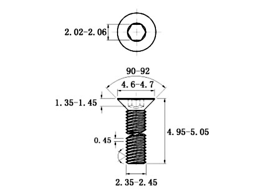 Bản vẽ kỹ thuật Lục Giác Chìm Col Thép Đen 10.9 DIN7991 M2.5x5