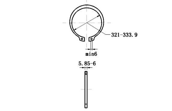 Bản vẽ kỹ thuật Phe Gài Trục Thép 65Mn DIN471 D350x6.0