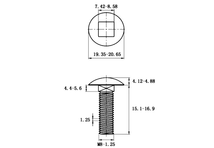 Bản vẽ kỹ thuật Bulong Cổ Vuông Inox 304 DIN603 M8x16