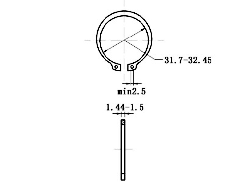 Bản vẽ kỹ thuật Phe Gài Trục Thép 65Mn DIN471 D35x1.5