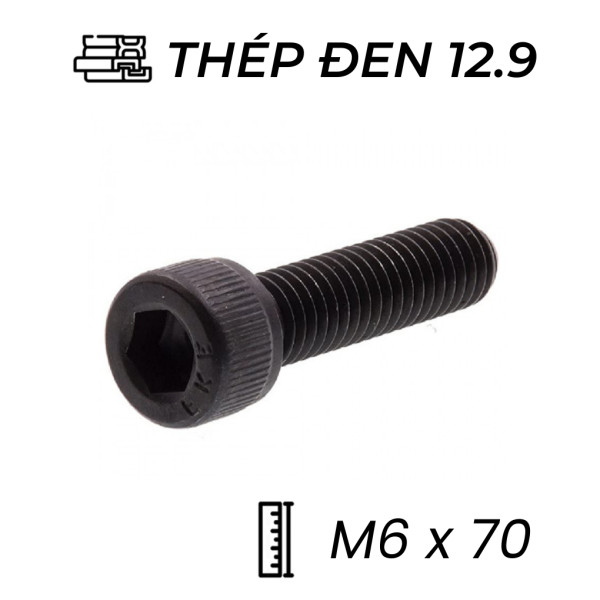 Lục Giác Chìm Đầu Trụ Thép Đen 12.9 DIN912 M6x70