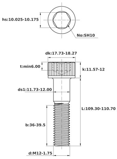Bản vẽ kỹ thuật Lục Giác Chìm Đầu Trụ Inox 316 DIN912 M12x110 Ren Lửng