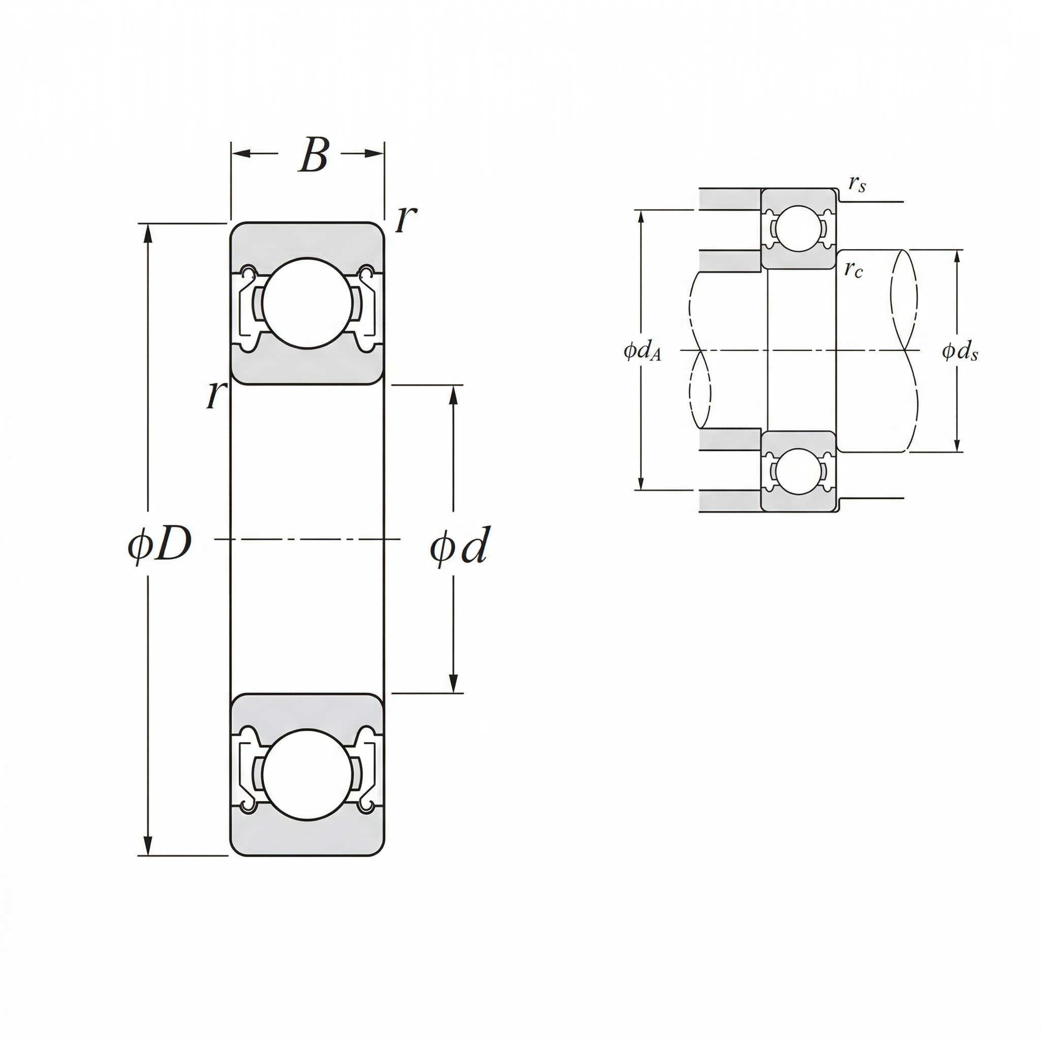 Bản vẽ kỹ thuật Vòng Bi Cầu Rãnh Sâu 1 Dãy 8x22x7 mm NTN 608ZZ/1K-JP