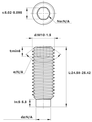 Bản vẽ kỹ thuật Vít Trí Đuôi Trụ Thép Đen 10.9 DIN915 M10x25