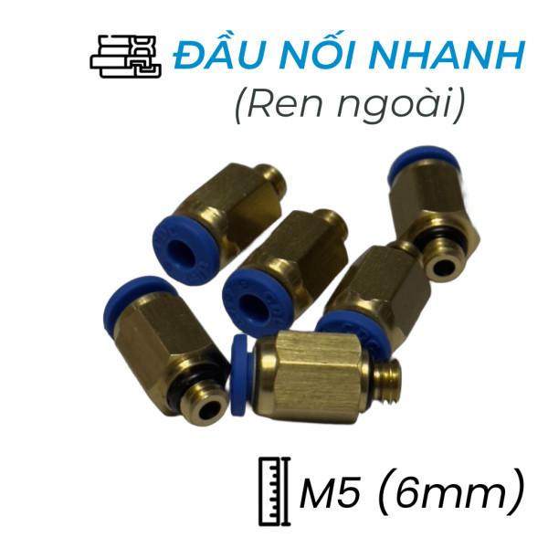 Đầu Nối Nhanh Khí Nén Ø6mm - Ren Ngoài M5 CDC MPC 06M5 (Màu Xanh)