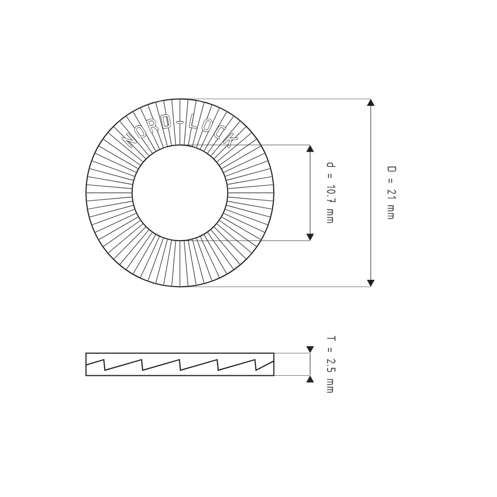 Bản vẽ kỹ thuật Lông Đền Nord-Lock Thép Mạ Zinc Flake Vành Rộng M10