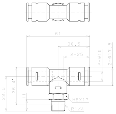 Bản vẽ kỹ thuật Đầu Nối Nhanh Khí Nén Dạng Chữ T Ren Ngoài Pisco APB10-02-E-C