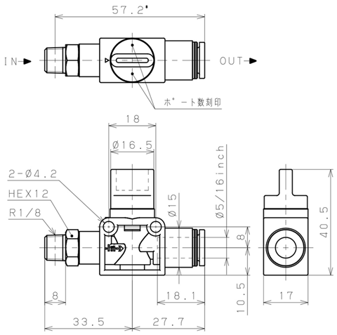 Bản vẽ kỹ thuật Van Tay Khí Nén Pisco HV01-5/16