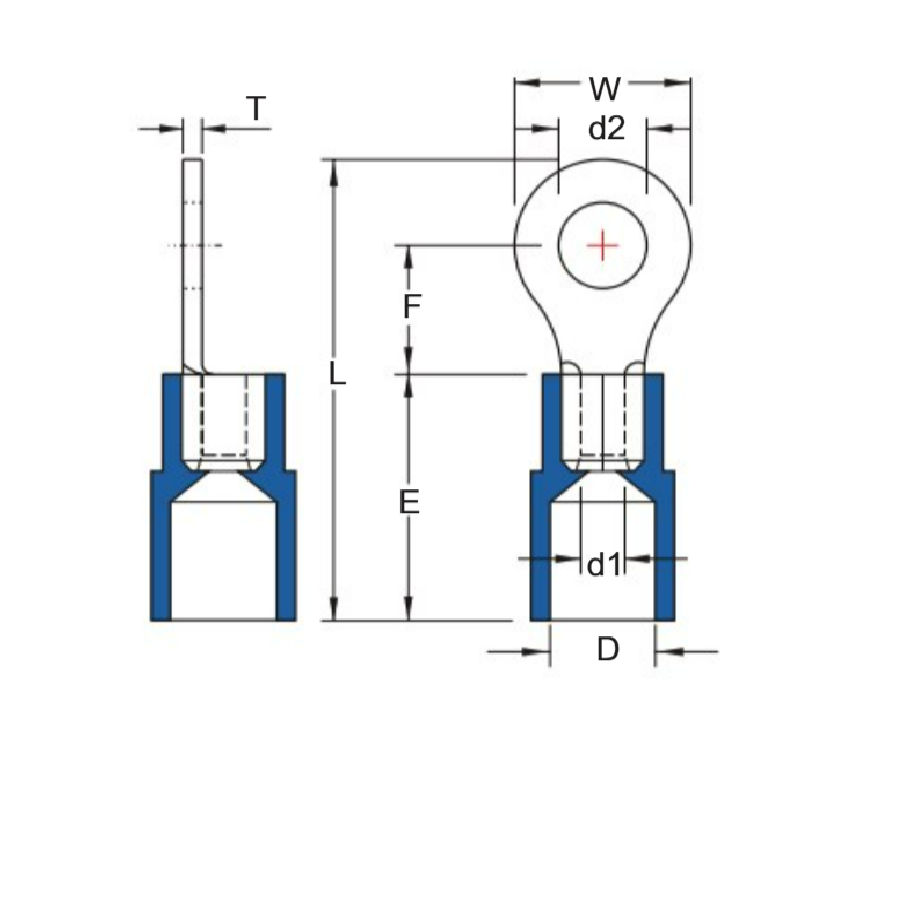 Bản vẽ kỹ thuật Cosse Tròn Bọc Nhựa 1.5-2.5 mm2 KST RVY2-10