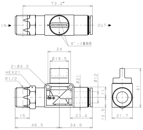 Bản vẽ kỹ thuật Van Tay Khí Nén Pisco HV04-12-2