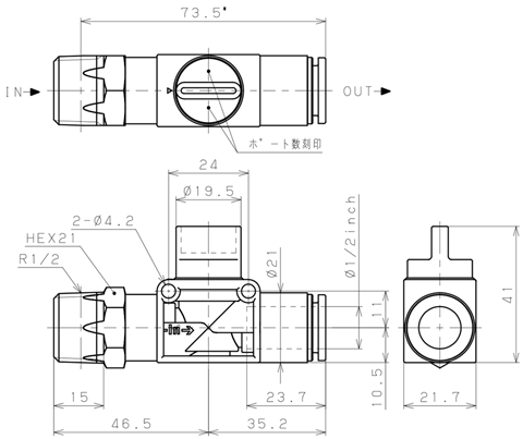 Bản vẽ kỹ thuật Van Tay Khí Nén Pisco HV04-1/2-2W
