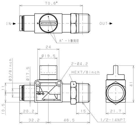 Bản vẽ kỹ thuật Van Tay Khí Nén Pisco HV3/8-N4-2U