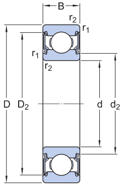 Bản vẽ kỹ thuật Vòng Bi Cầu Rãnh Sâu SKF 6302-2RSH (15x42x13) Phốt Cao Su NBR Tiếp Xúc (Hai Bên)