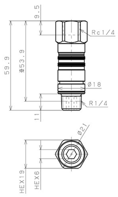 Bản vẽ kỹ thuật Bộ Đầu Nối Nhanh Ống Dẫn Điều Khiển Nhiệt Độ Khuôn Đúc Dạng Thẳng Ren Trong, Có Van Tự Ngắt Pisco ASC10-02F02