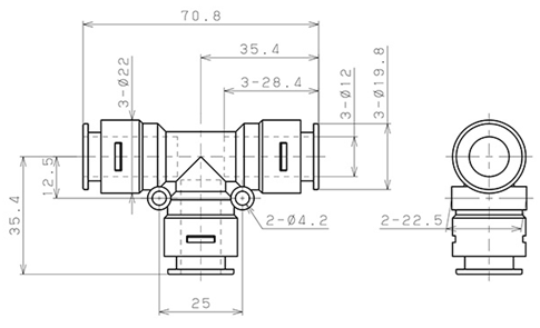 Bản vẽ kỹ thuật Đầu Nối Nhanh Khí Nén Chữ T Pisco APE12-C