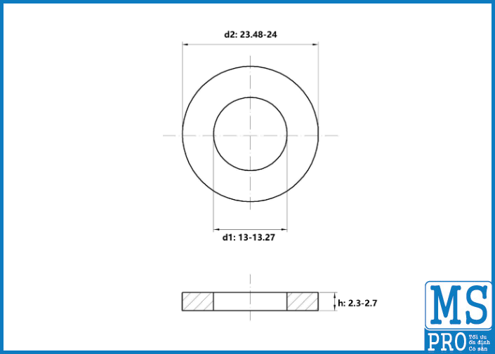 Bản vẽ kỹ thuật Lông Đền Phẳng Inox 304 DIN125 M12