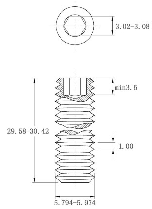 Bản vẽ kỹ thuật Vít Trí Đuôi Bằng Thép Đen 10.9 DIN913 M6x30