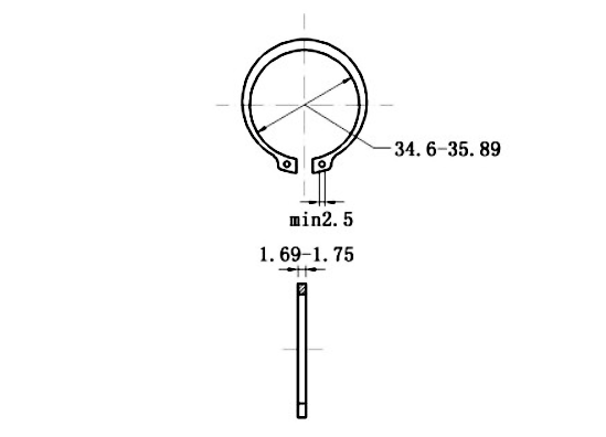 Bản vẽ kỹ thuật Phe Gài Trục Inox 420 DIN471 D39x1.75 (5Cái/Bịch)