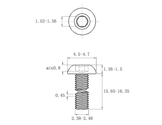 Bản vẽ kỹ thuật Lục Giác Chìm Mo Thép Đen 10.9 ISO7380 M2.5x16