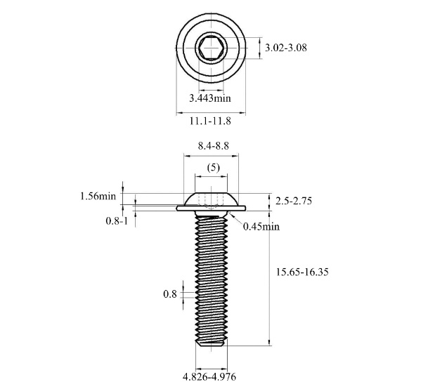 Bản vẽ kỹ thuật Lục Giác Chìm Mo Thép Mạ Kẽm Trắng Cr3+ 10.9 ISO7380-2 M5x16