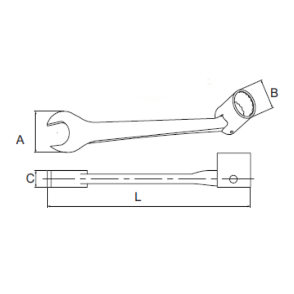 Bản vẽ kỹ thuật Cờ Lê 1 Đầu Miệng - 1 Đầu Tuýp Lắc Léo 19 mm SATA 47606