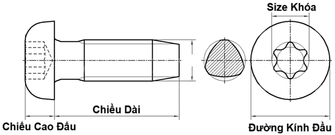 Bản vẽ kỹ thuật Bulong Đầu Sao Tự Khoan Thép Mạ Geomet DIN7500(PE) M6x10