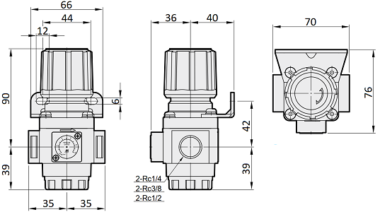Bản vẽ kỹ thuật Bộ Chỉnh Áp Parker Size 1/2 PAR403-04