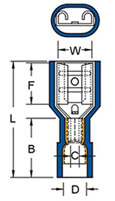 Bản vẽ kỹ thuật Đầu Cosse Ghim Cái Cách Điện Toàn Phần 0.5-1.5 mm2 KST Màu Đỏ FDFD1-187(8)
