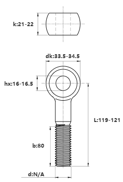 Bản vẽ kỹ thuật Bulong Mắt Inox 304 M20x120 (Lửng)