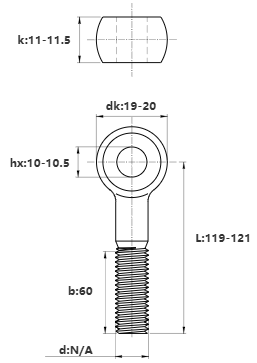Bản vẽ kỹ thuật Bulong Mắt Inox 304 M12x120 (Lửng)