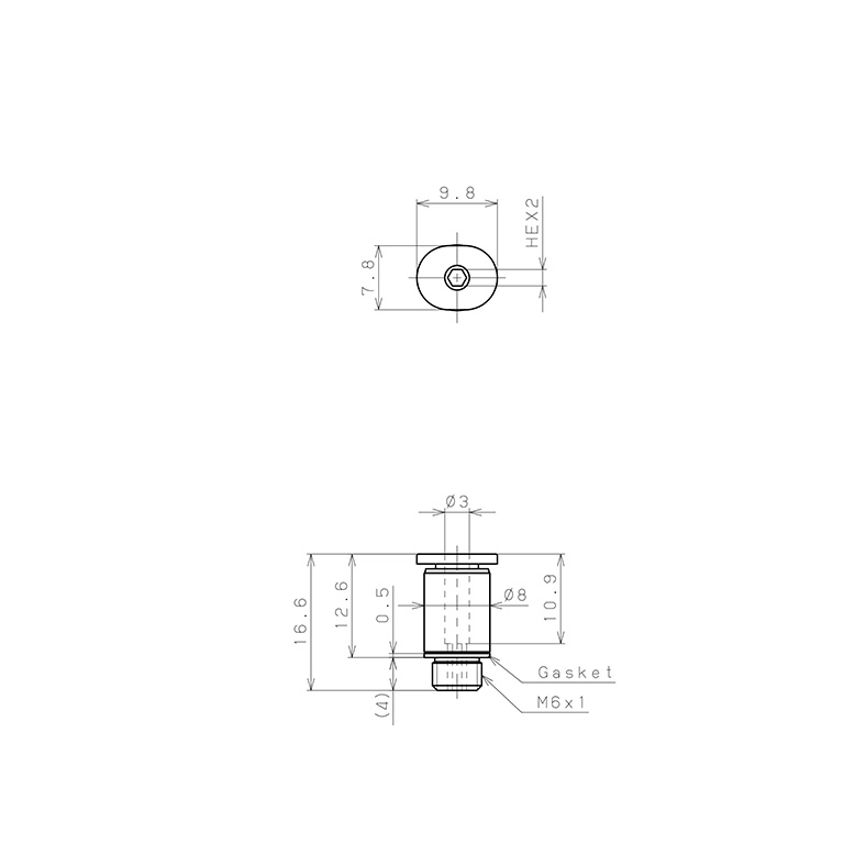 Bản vẽ kỹ thuật Đầu Nối Nhanh Khí Nén Dạng Thẳng Ren Ngoài Pisco POC3-M6M-C