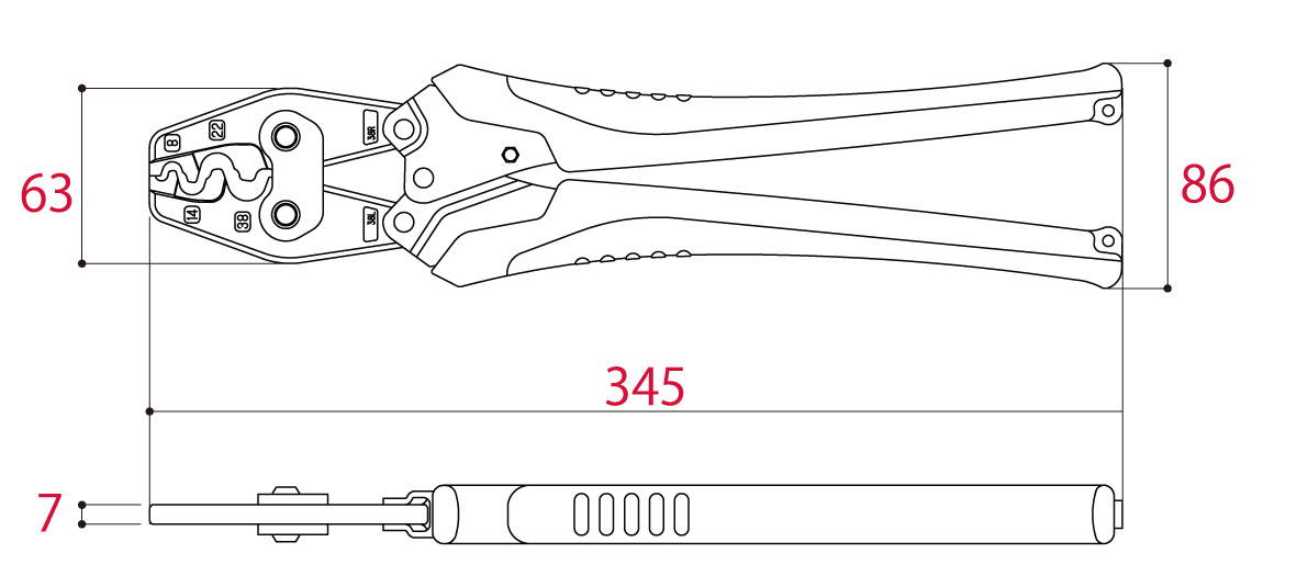 Bản vẽ kỹ thuật Kìm Bấm Cos 345mm Tsunoda TP-38