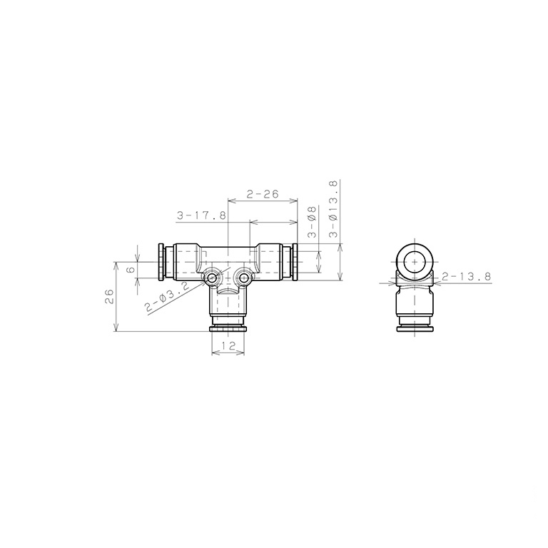 Bản vẽ kỹ thuật Đầu Nối Nhanh Khí Nén Chữ T Pisco SSPE8-X-C
