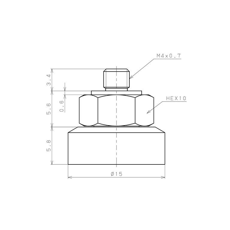 Bản vẽ kỹ thuật Bộ Nấm Hút Chân Không Có Vít Ren, Fluoro,  O.D 15 mm, Pisco VP15FF-M4