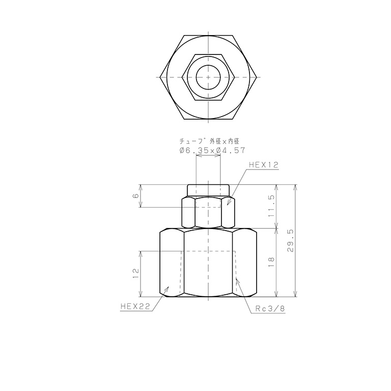 Bản vẽ kỹ thuật Đầu Ngạnh Nối Ống Có Đai Ốc Xiết Dạng Thẳng Thân Lục Giác Ren Trong Pisco NSCF1/4-03