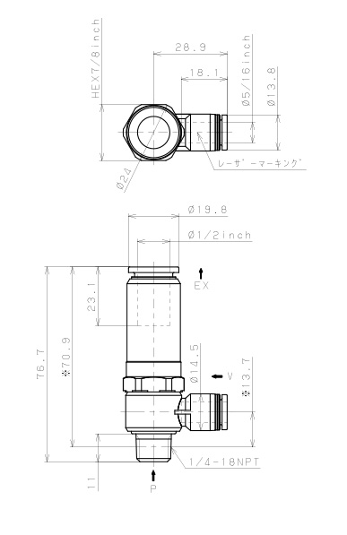 Bản vẽ kỹ thuật Bộ Tạo Chân Không Dòng VH - VS Pisco VHH15-5/16N2JU