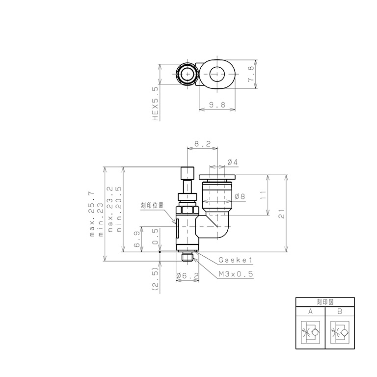 Bản vẽ kỹ thuật Van Tiết Lưu Khí Nén Lưu Lượng Thấp Pisco JSS4-M3BL-C
