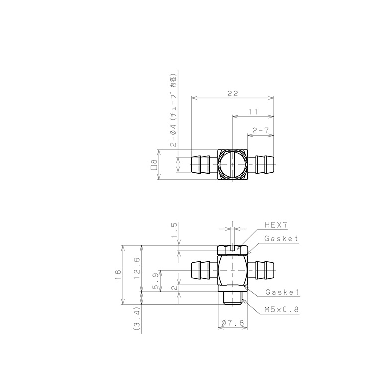 Bản vẽ kỹ thuật Đầu Ngạnh Nối Ống Dạng Chữ T Đầu Lục Giác Ren Ngoài Pisco LB-0640-M5-C