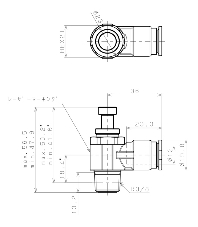 Bản vẽ kỹ thuật Van Tiết Lưu Khí Nén Inox 316 Pisco SSJSC12-03B